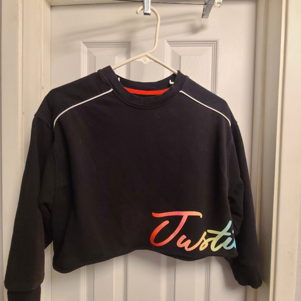 Justice Long Sleeve Black Cropped Sweatshirt Size Small 7/8